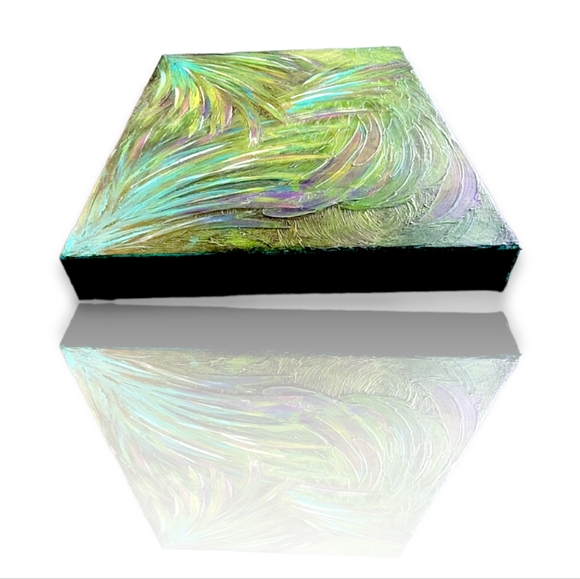 Original Acrylic Peacock Palm Feathers Abstract Painting Gallery Canvas 11x14 - Picture 12 of 14